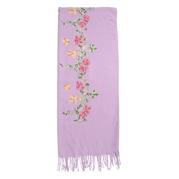 JESSICA MCCLINTOCK Lavender Embroidered Shawl With Fringe - Picture 2 of 2
